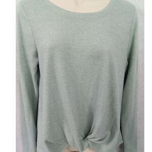 SO women's medium green sweatshirt fleece round neck pullover knot‎ long sleeve